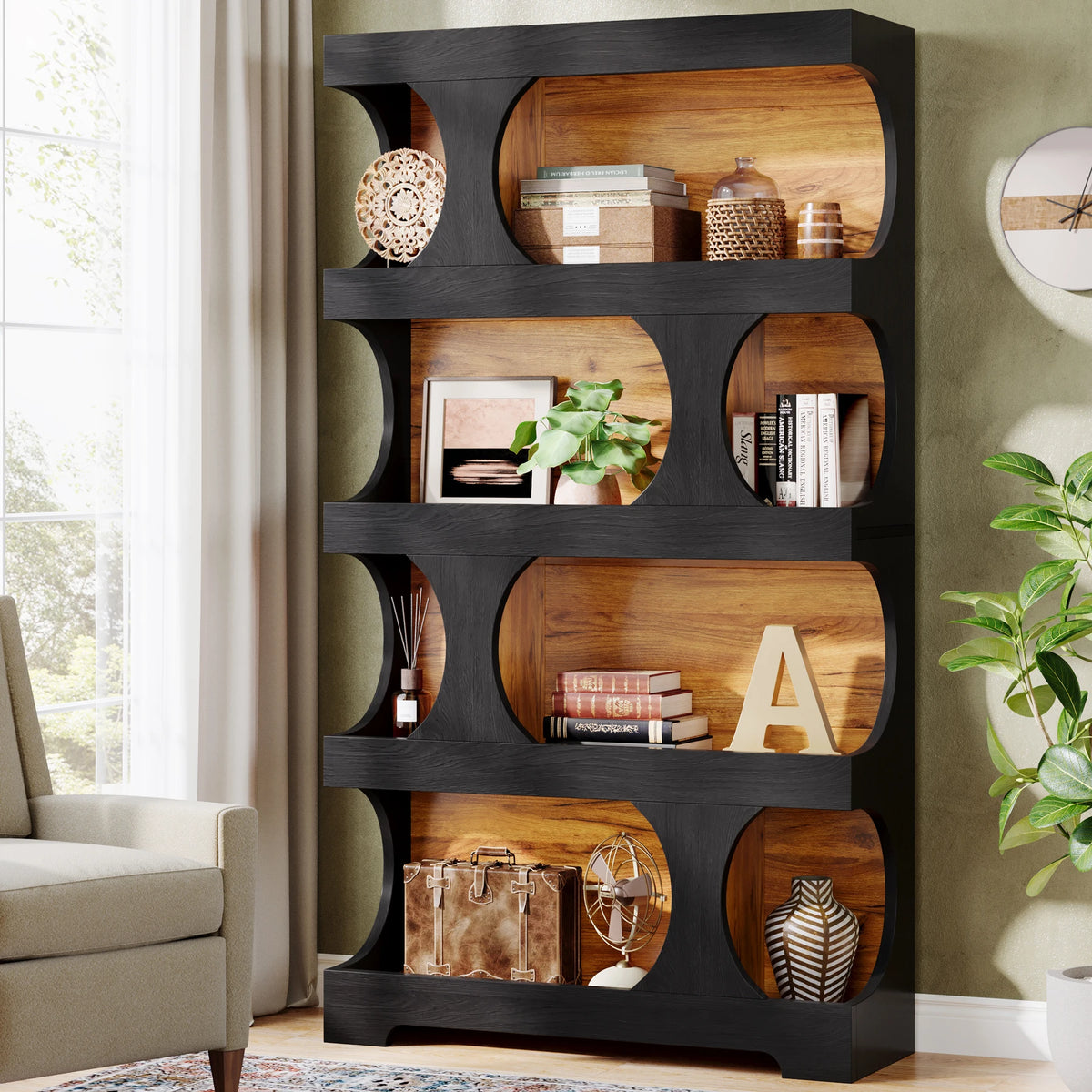 Tribesigns S Shaped Four Tier Wooden Bookcase With Display Shelves