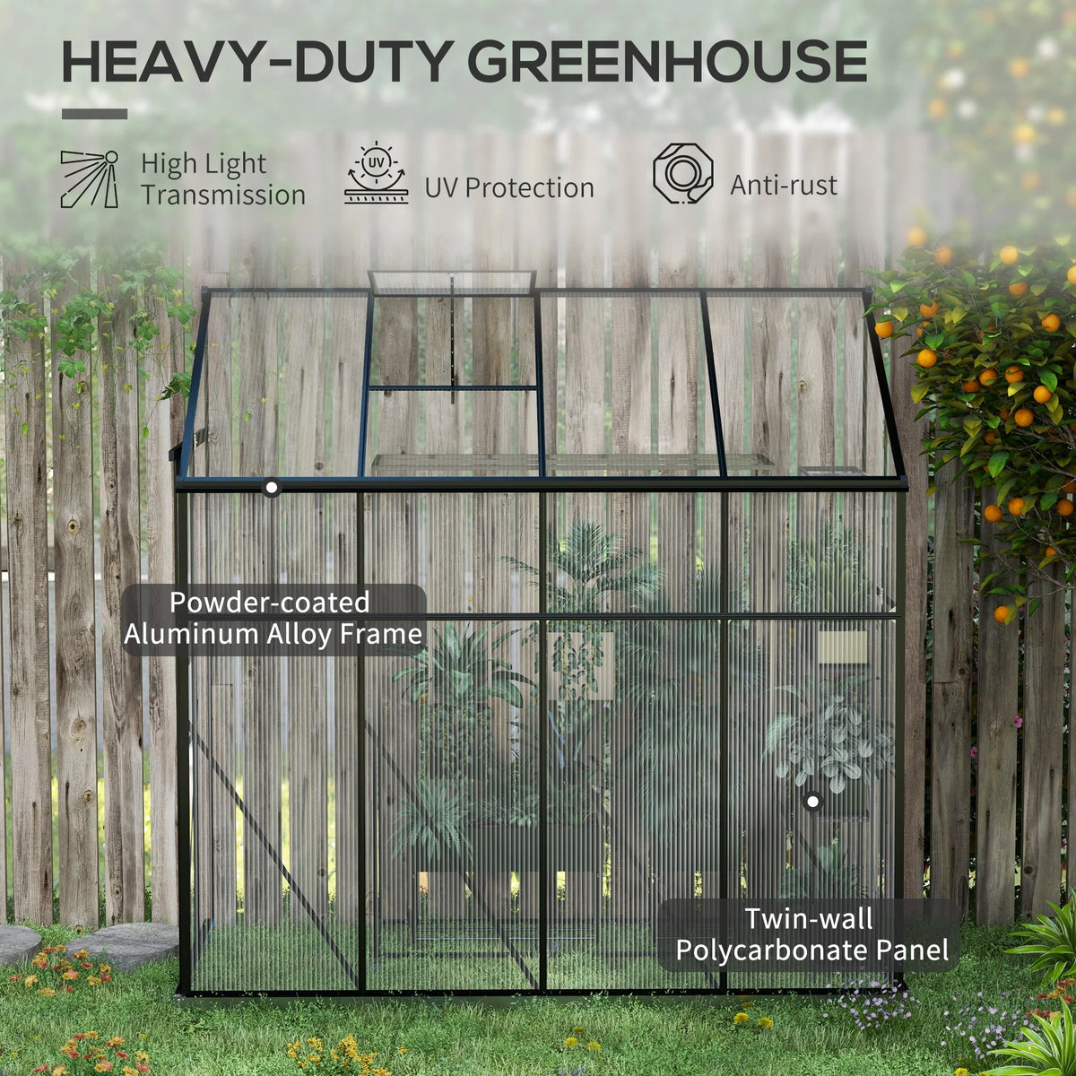 Outsunny Polycarbonate Lean To Walk In Greenhouse