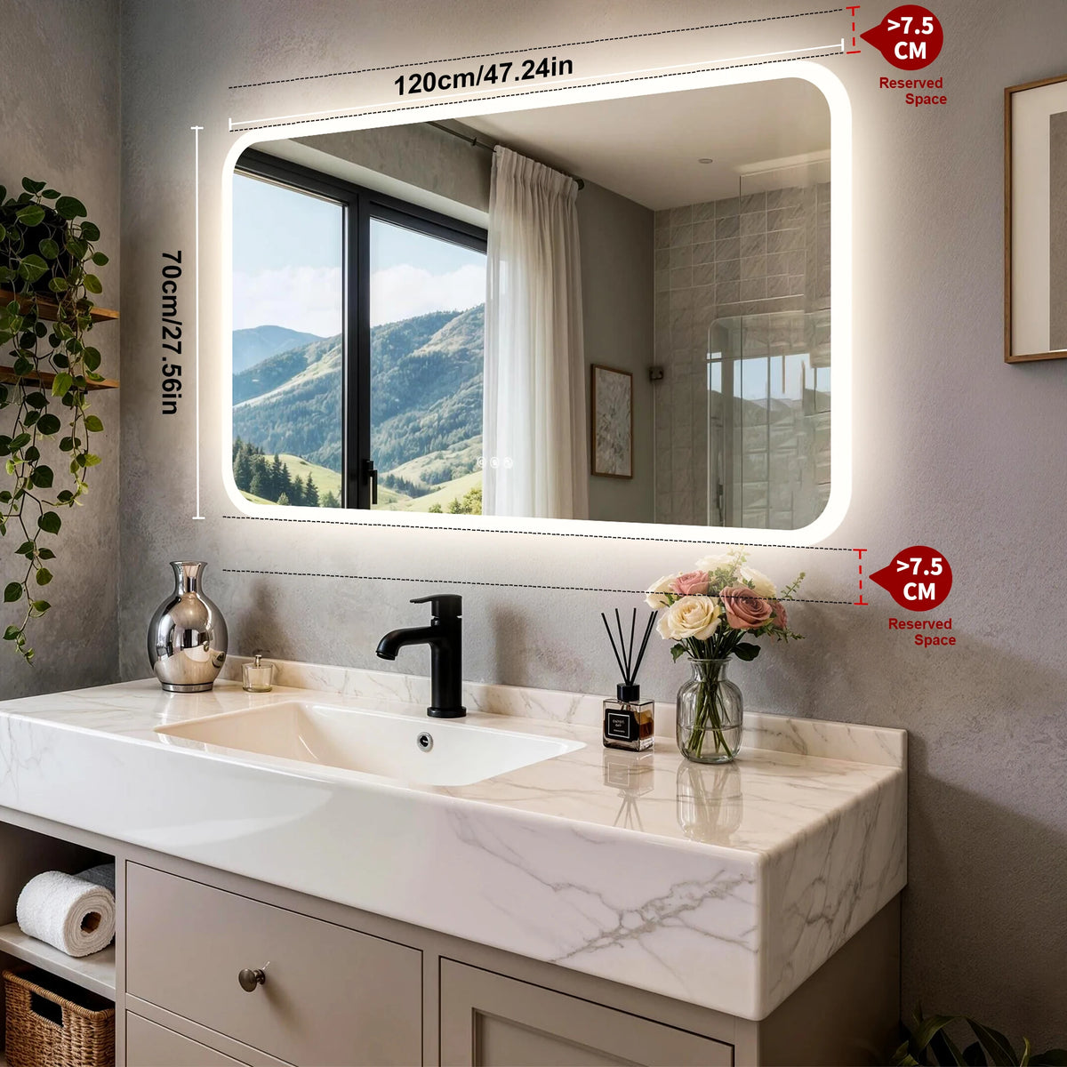 Smart LED Bathroom Mirror With Bluetooth Speakers And Anti Fog