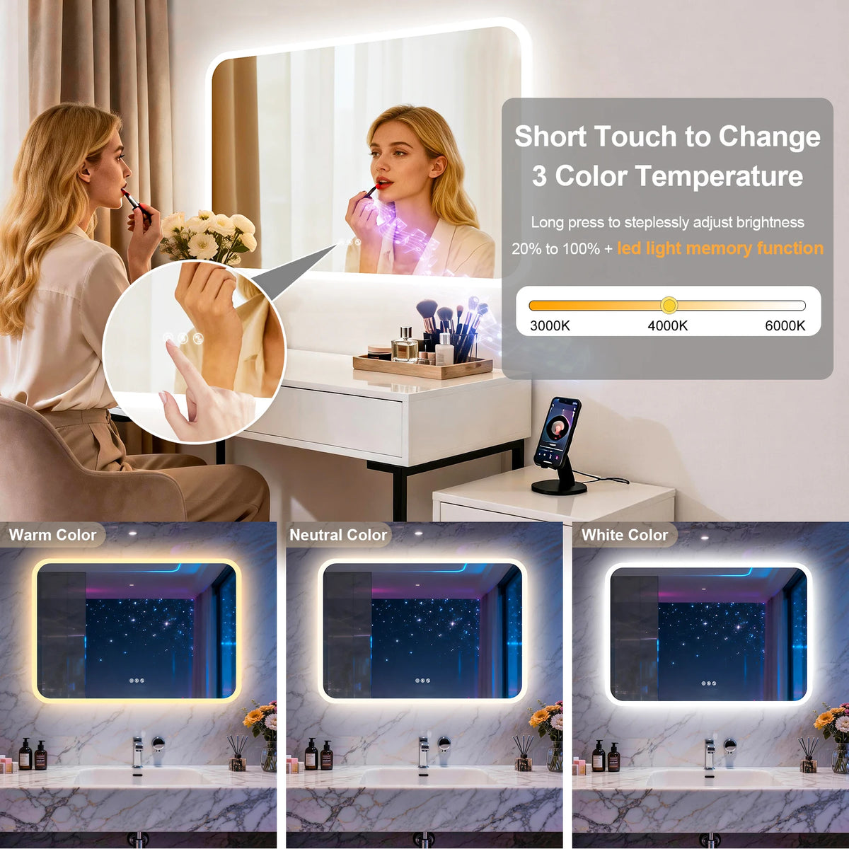 Smart LED Bathroom Mirror With Bluetooth Speakers And Anti Fog