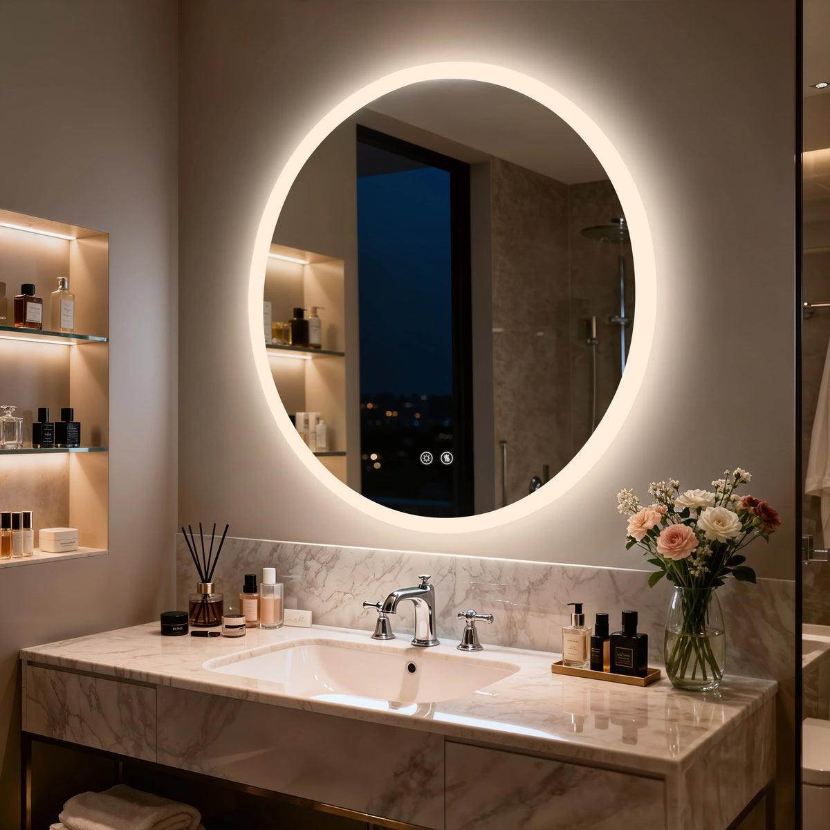 Round LED Bathroom Vanity Mirror With Anti Fog Dimming