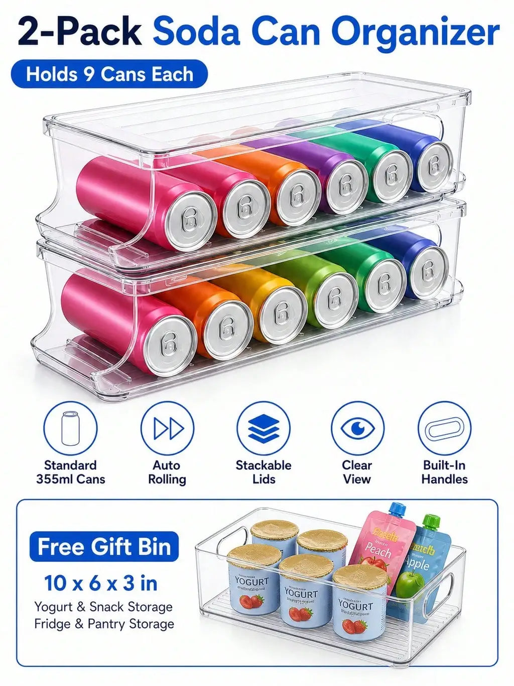 Stackable Fridge Beverage Can Dispenser And Holder Set