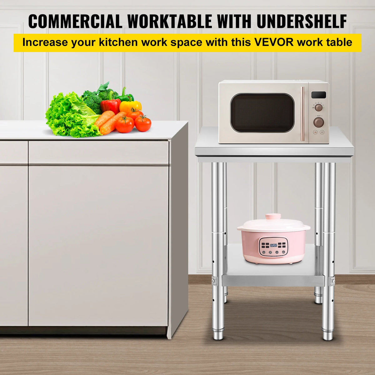 Organized Meal Prep Stainless Steel Work Table With Lower Shelf