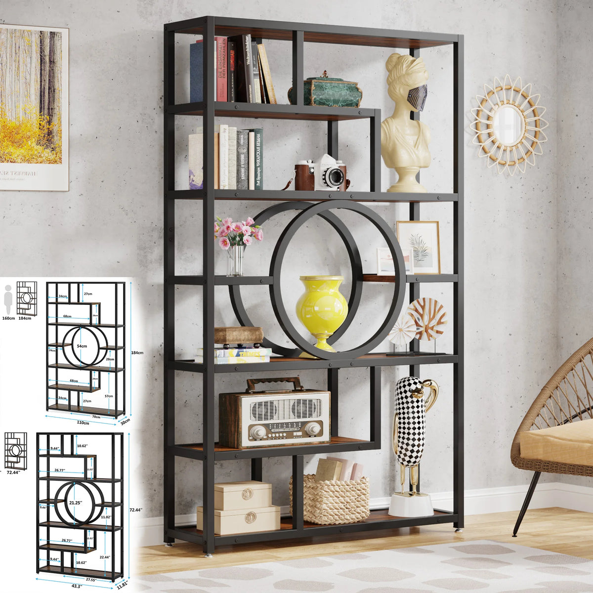 Tribesigns Industrial Bookshelf Display Shelf Storage Organizer