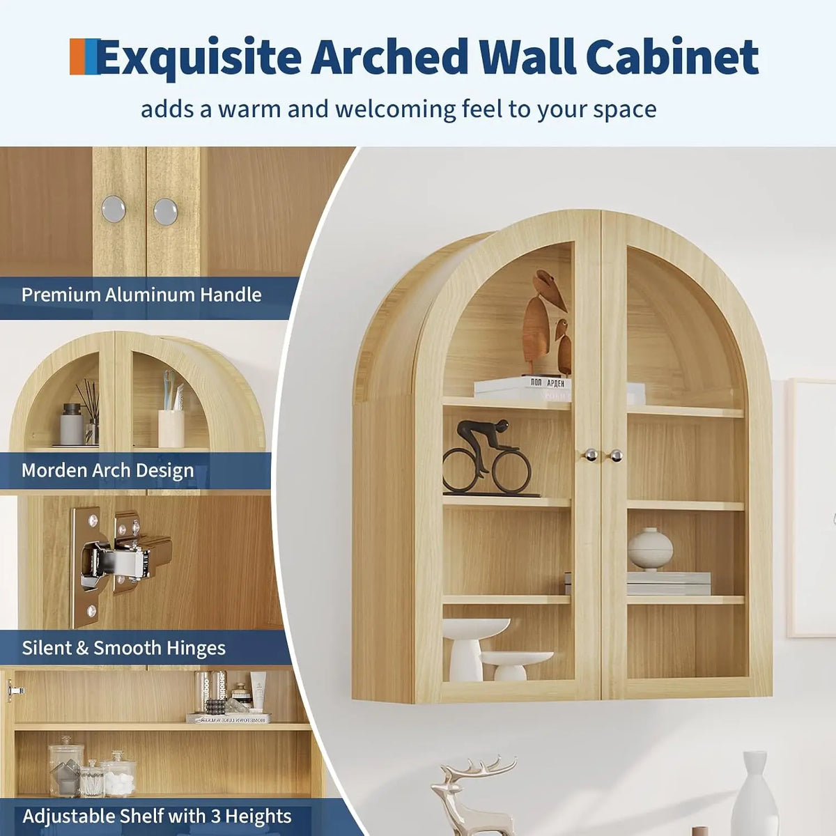 Organized Bathroom Storage Arched Wall Cabinet With Adjustable Shelf
