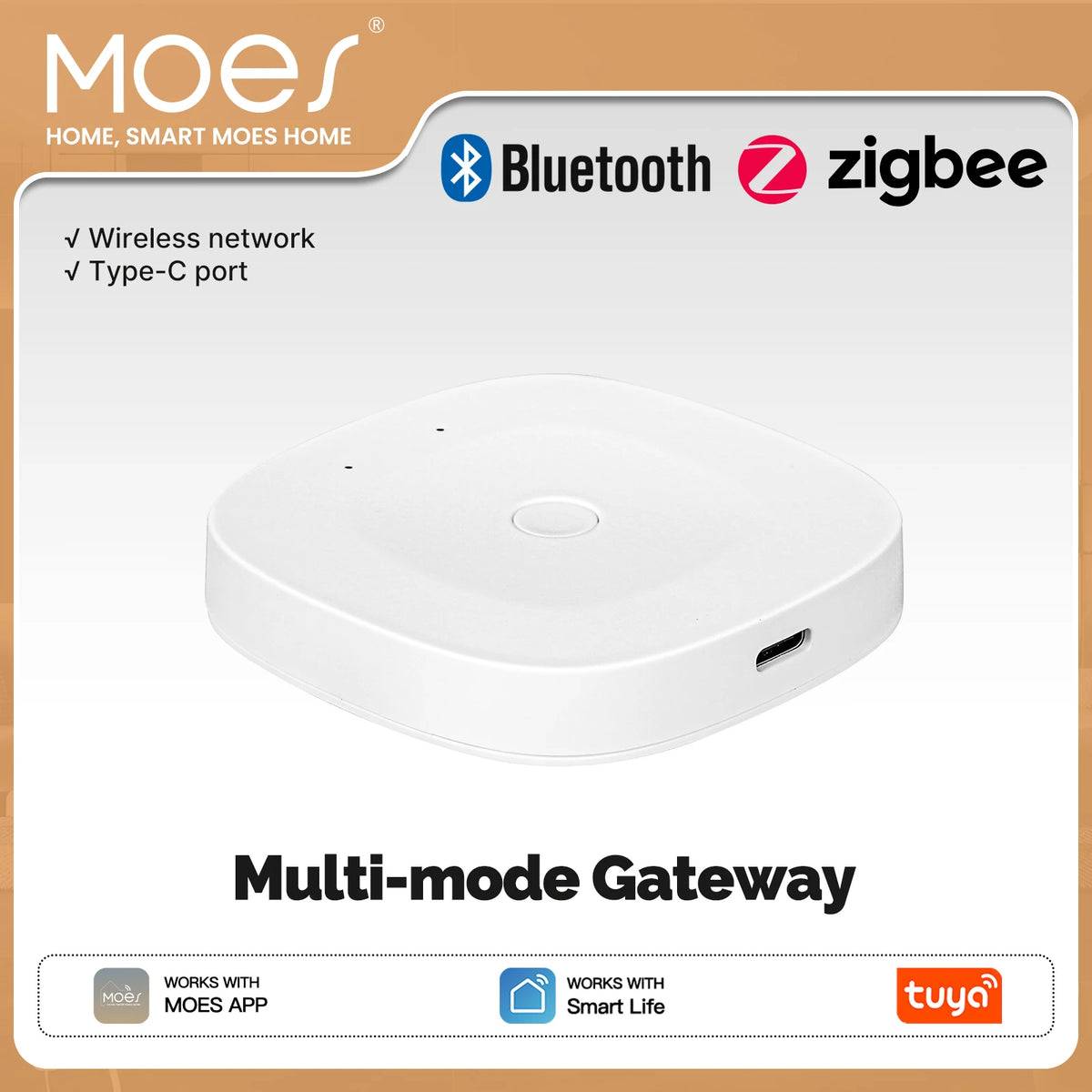 MOES Tuya Bluetooth/ZigBee/Multi-mode Gateway Hub Type-C Port Power Smart Home Automation Wireless Network With Alexa GoogleHome
