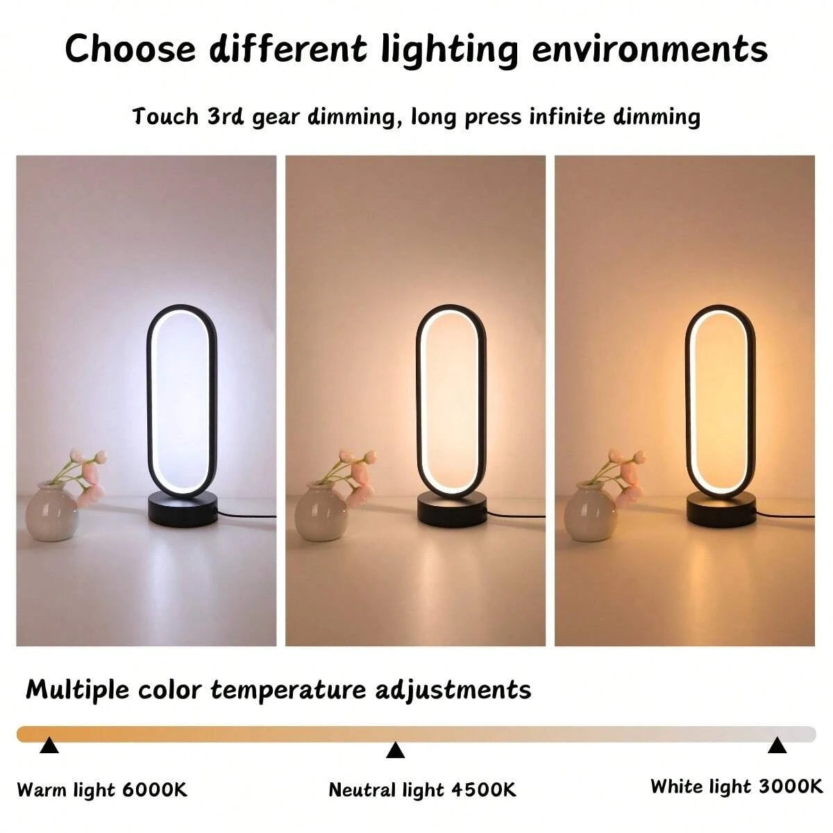 DUMILOO Modern Dimmable LED Oval Bedside Table Lamp