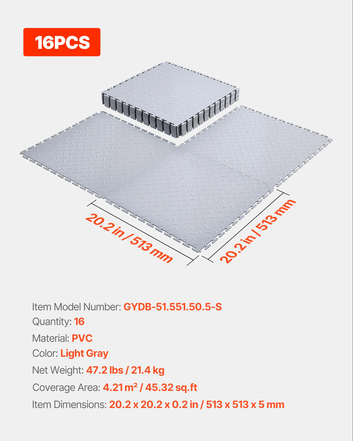 SucceBuy Garage Floor Tiles Interlocking 8 Pack/16 Pack Diamond Plate Slip-Resistant PVC Mats for Workshop Warehouse Tool Room