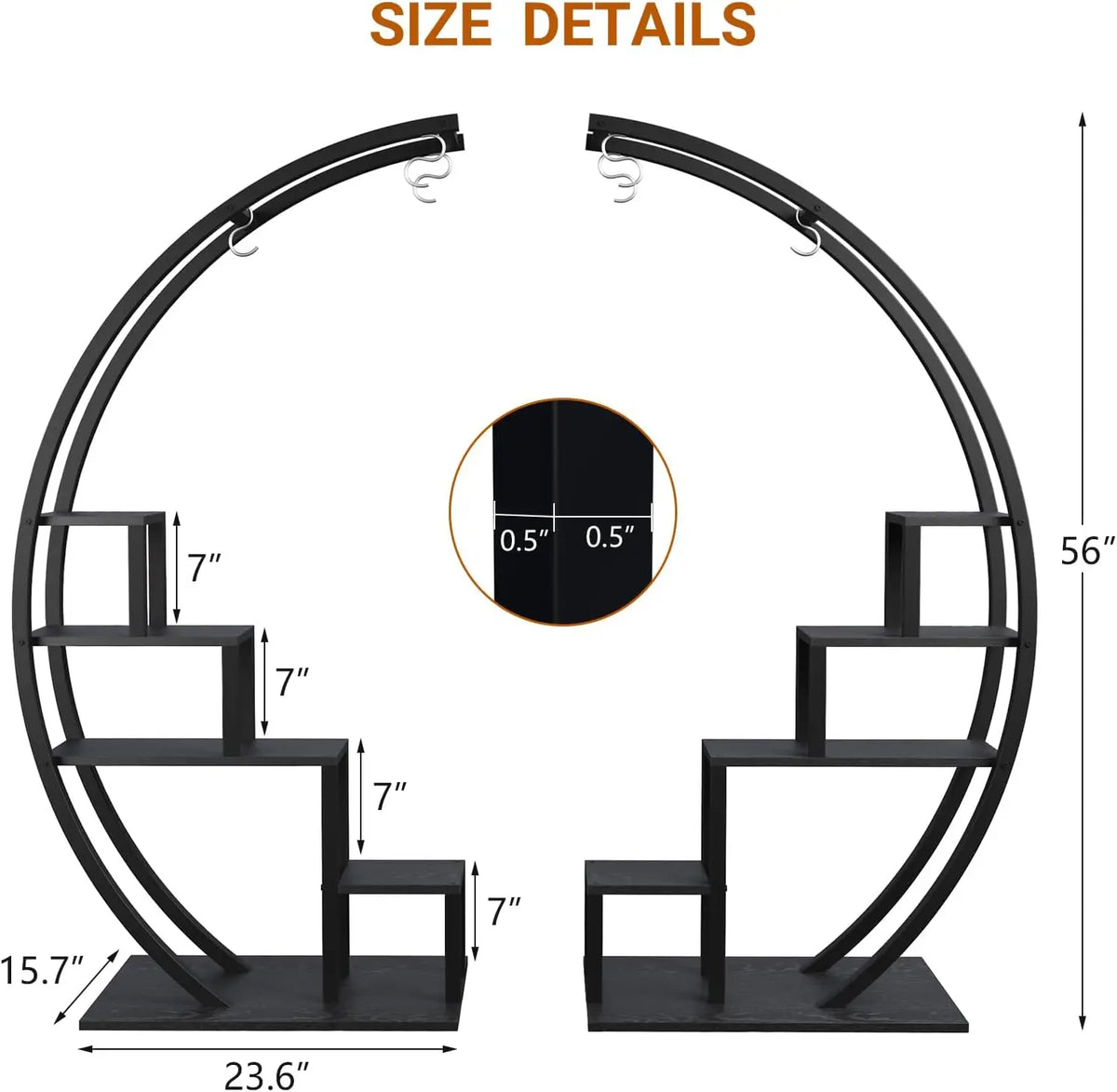 HiMISS 5 Tier Metal Plant Stand With Hanging Hooks