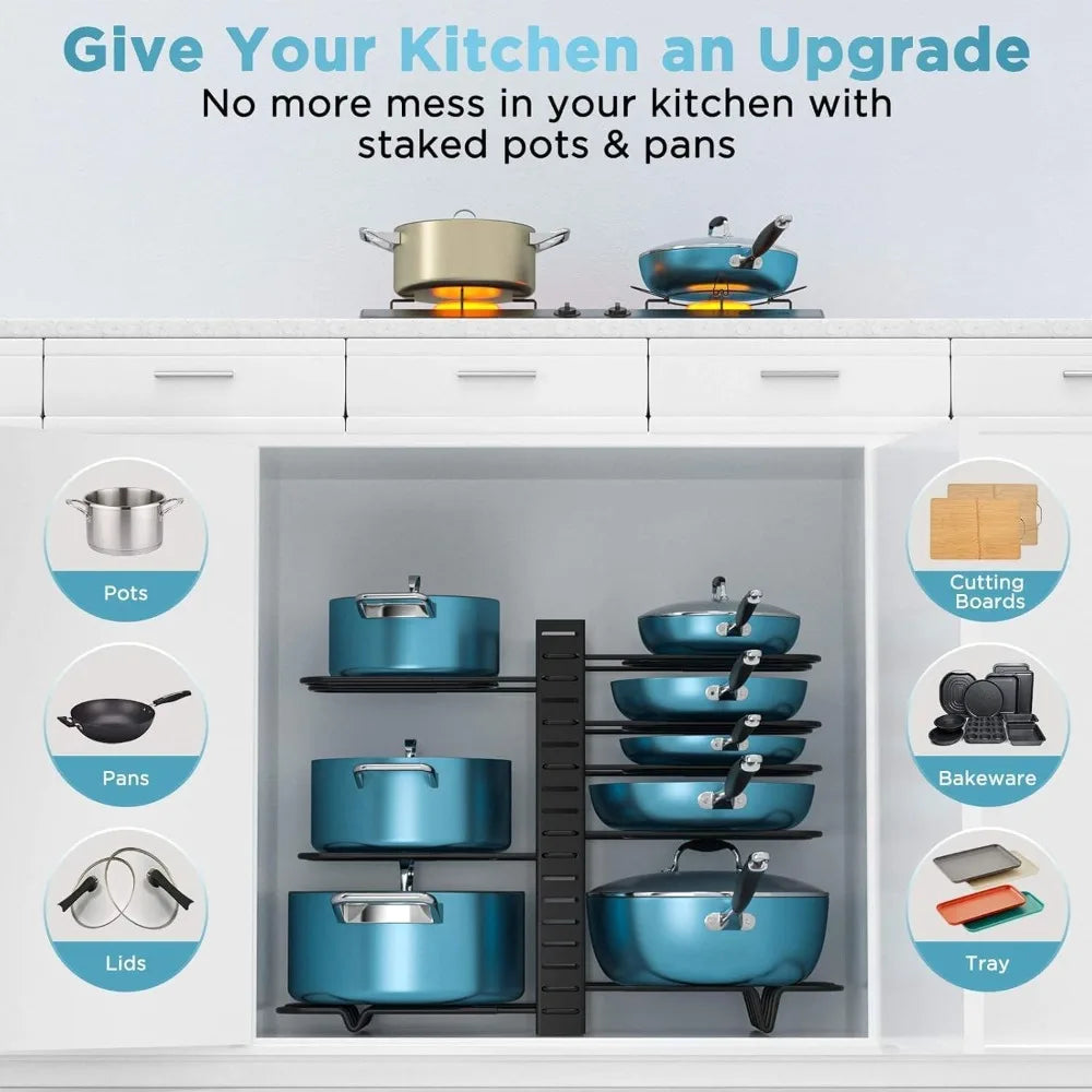 Adjustable Pots And Pans Kitchen Cabinet Storage Organizer Rack
