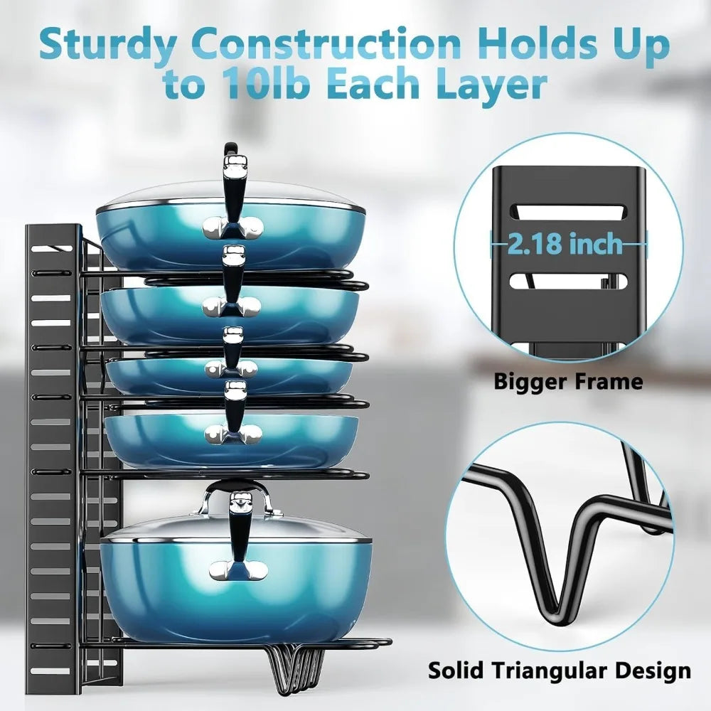 Adjustable Pots And Pans Kitchen Cabinet Storage Organizer Rack