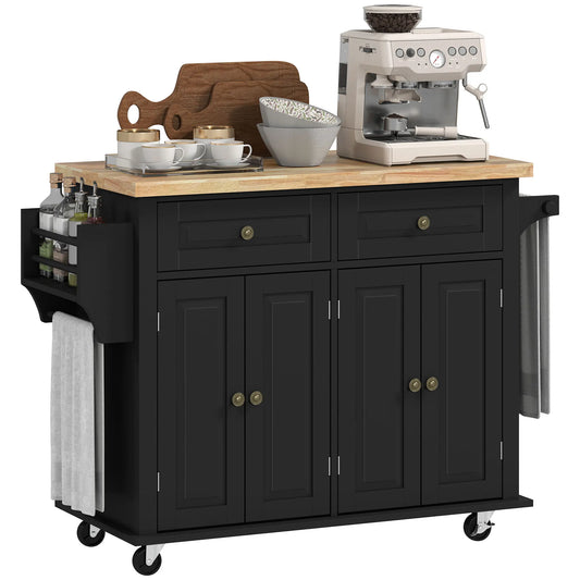 Homcom Kitchen Island Cart With Solid Wood Top And Drawers