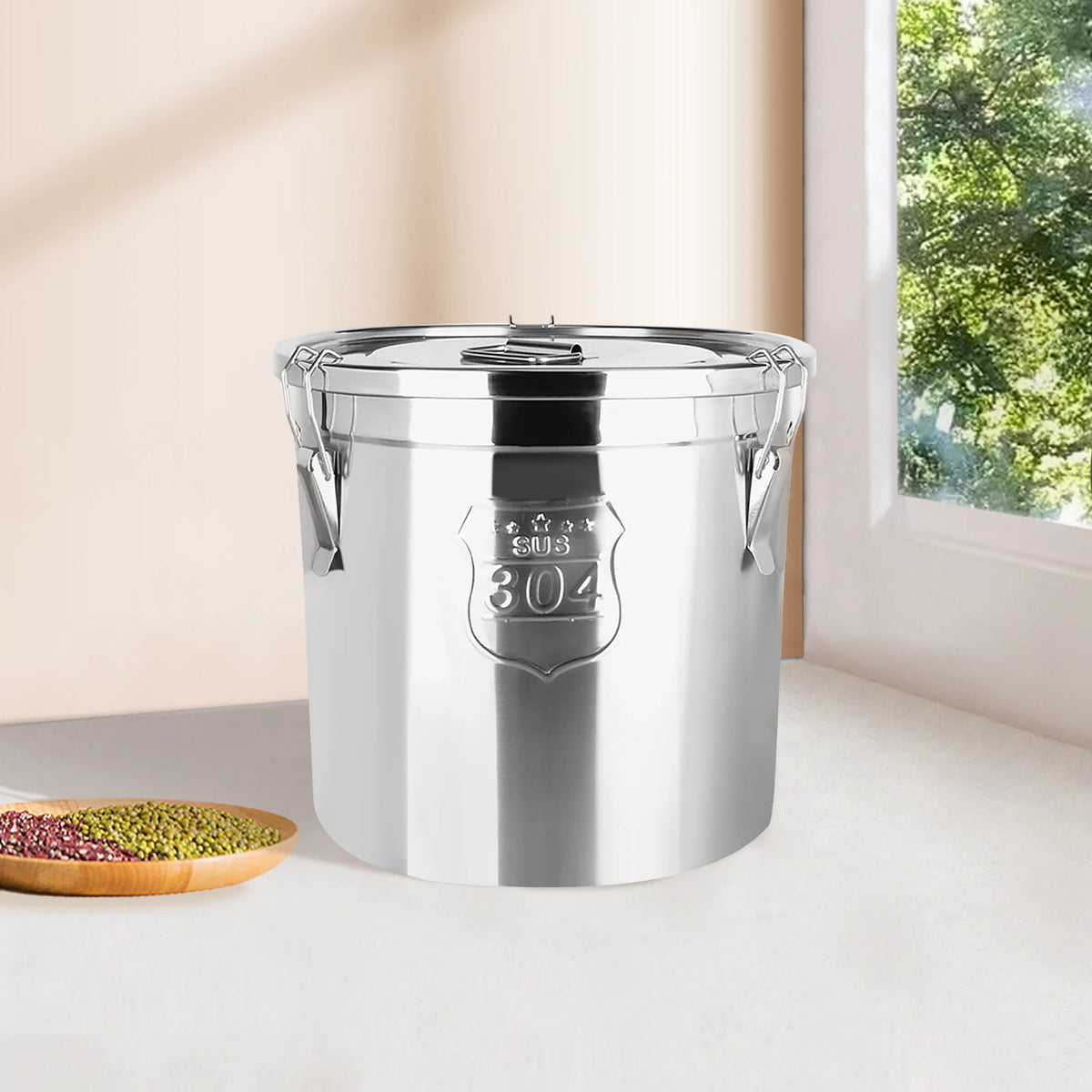 304 Stainless Steel Food Flour Oil Storage Bucket Canister, Silver Rice and Grain Storage Barrel, 6L/1.59gal Storage Bucket w/Handles and Lid