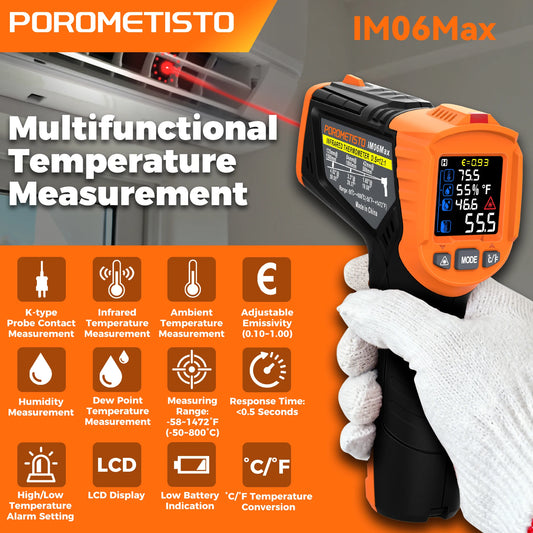 POROMETISTO IM06Max 4-in-1 Digital Infrared Thermometer With K-Type Probe