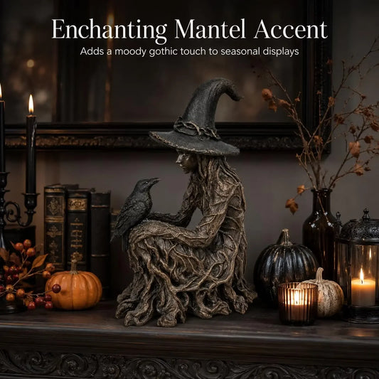 Gothic Witch and Crow Mystical Home Decor Statue Figurine