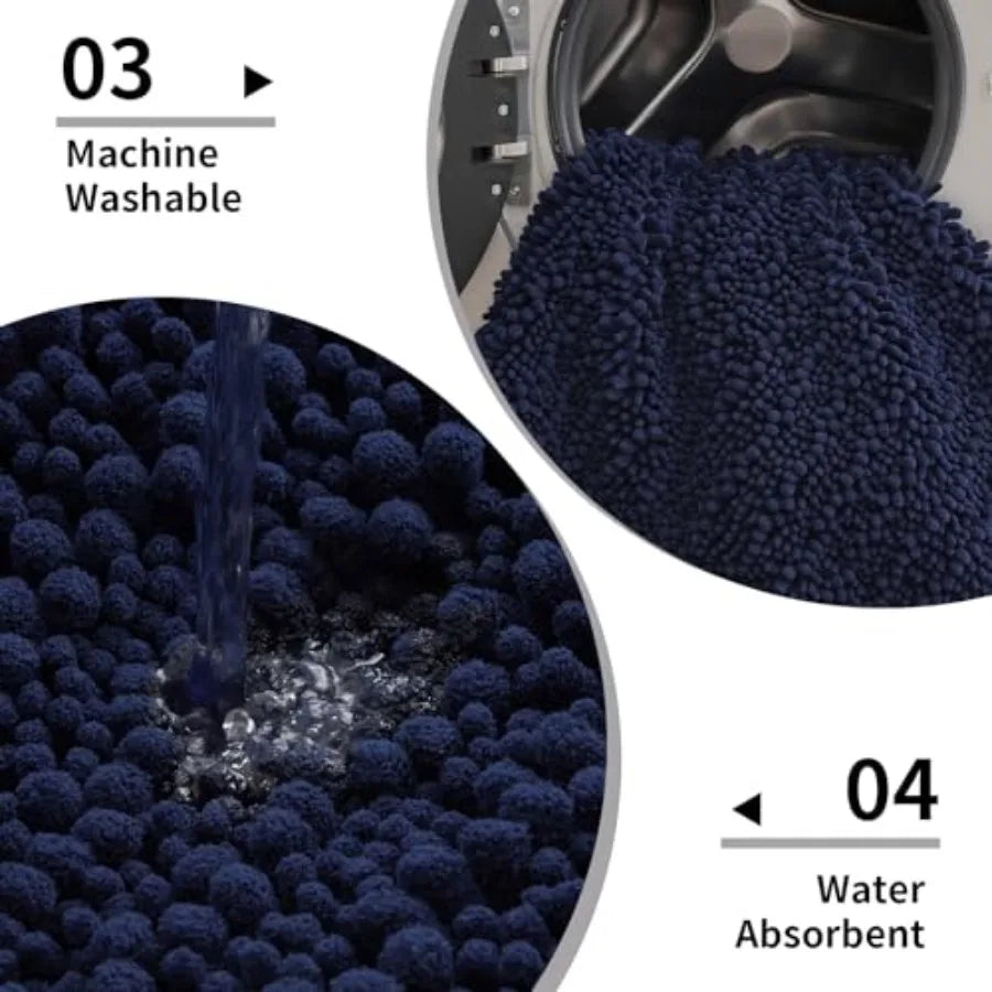 Chenille Plush Bathroom Rug With Non Slip Base