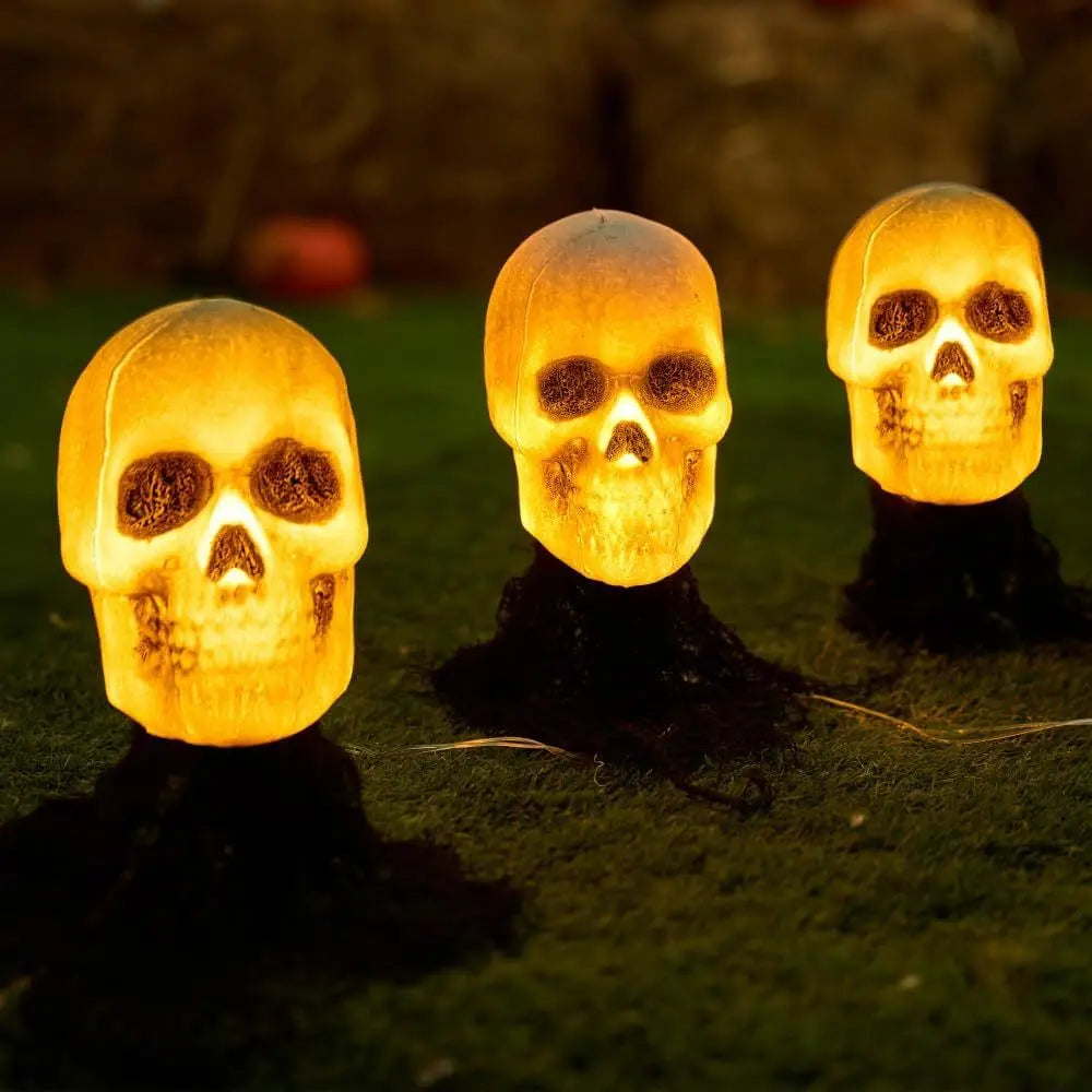 Lighted Skeleton Skull Stakes for Halloween Lawn Decorations
