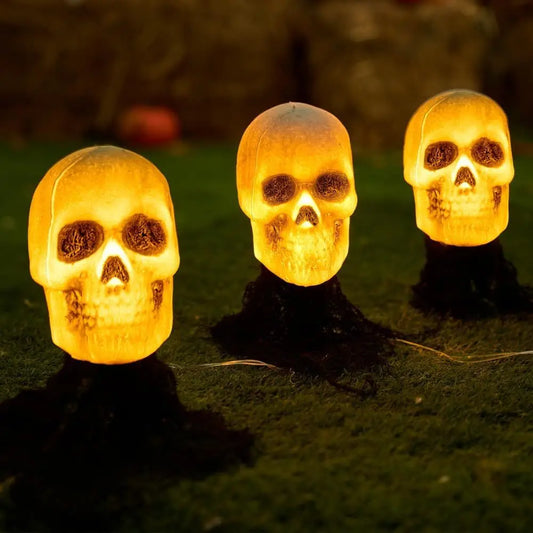 Lighted Skeleton Skull Stakes for Halloween Lawn Decorations