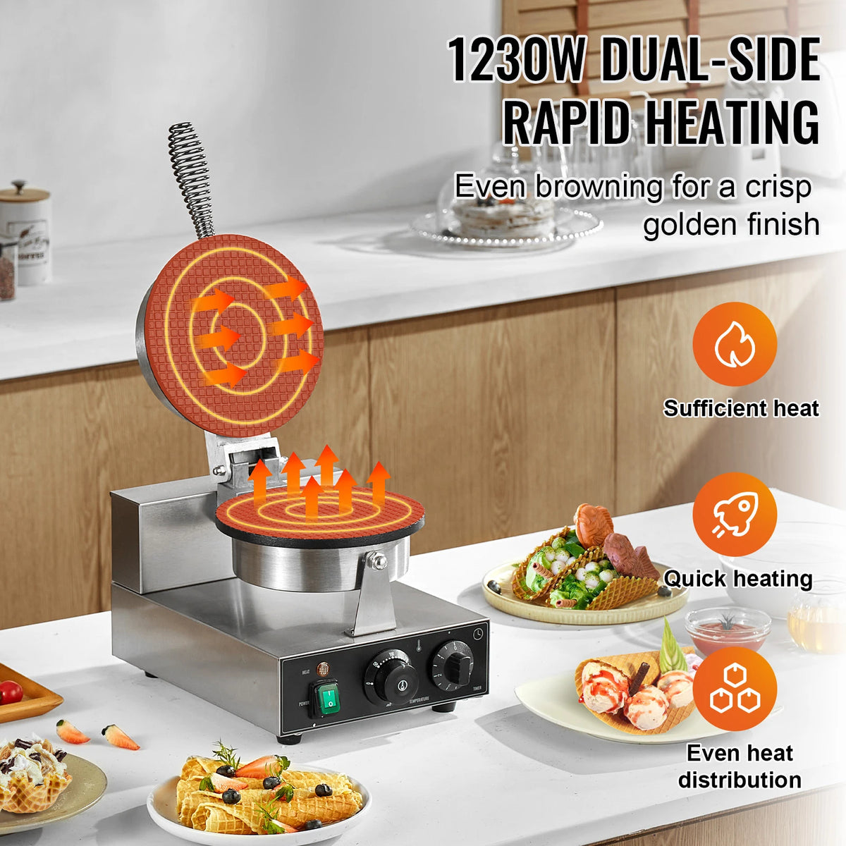 SucceBuy Commercial Electric Ice Cream Cone Maker With Temperature Control