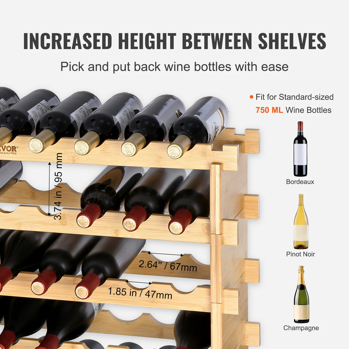 SucceBuy Stackable Bamboo Wine Rack For Kitchen And Cellar