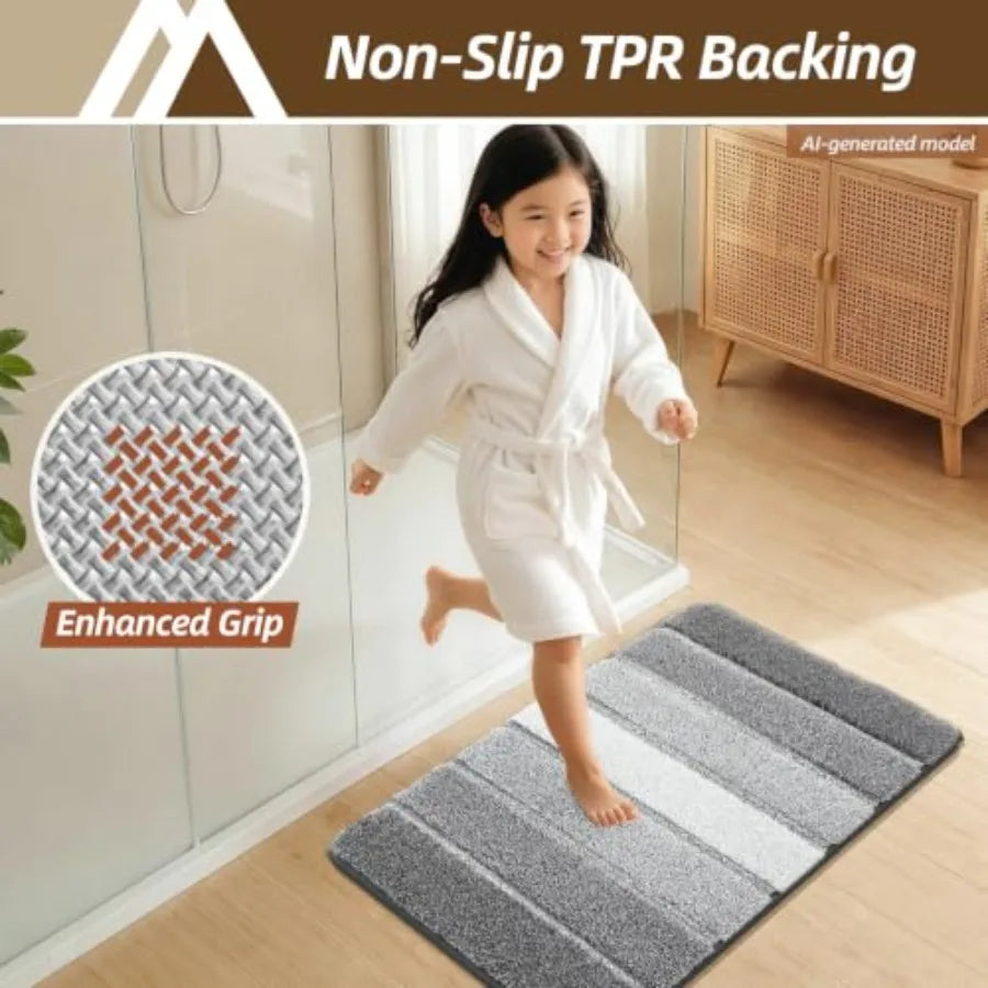 Bathroom Rugs 24x17, Ultra Soft Absorbent Bath Mat, Non-Slip TPR Backing Stays in Place, Machine Washable Bath Rugs Shaggy Rug