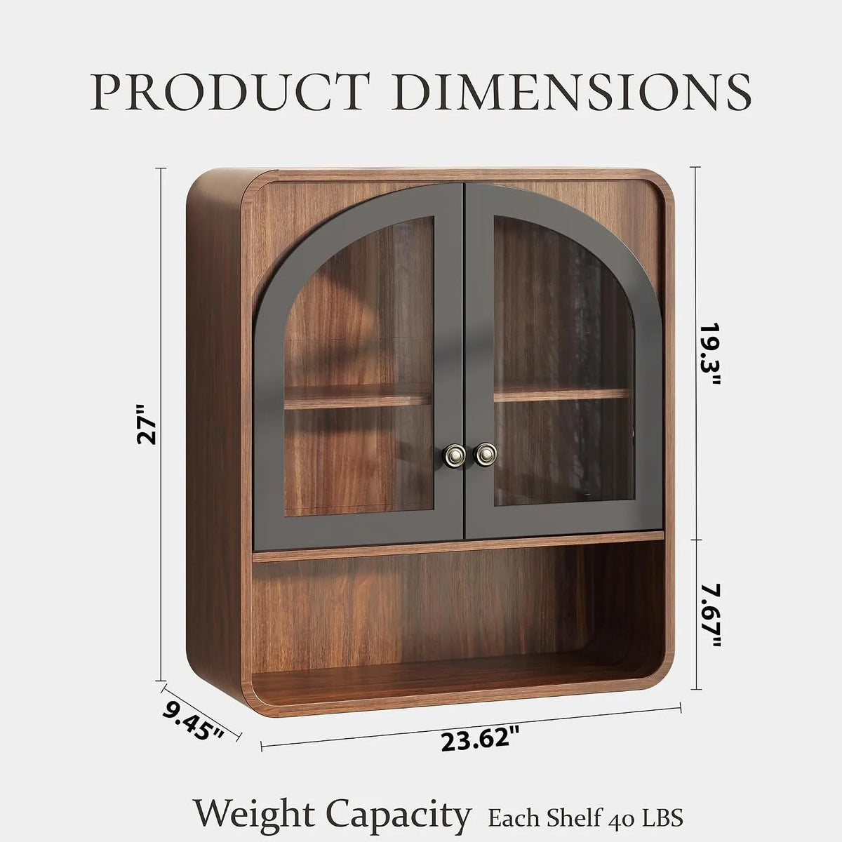 Bathroom Wall Cabinet, Medicine Cabinet Wall Mount with Arched Glass Doors & Adjustable Shelf, Bathroom Cabinet Over the Toilet Storage Cabinet for Laundry Room, Kitchen, Living Room