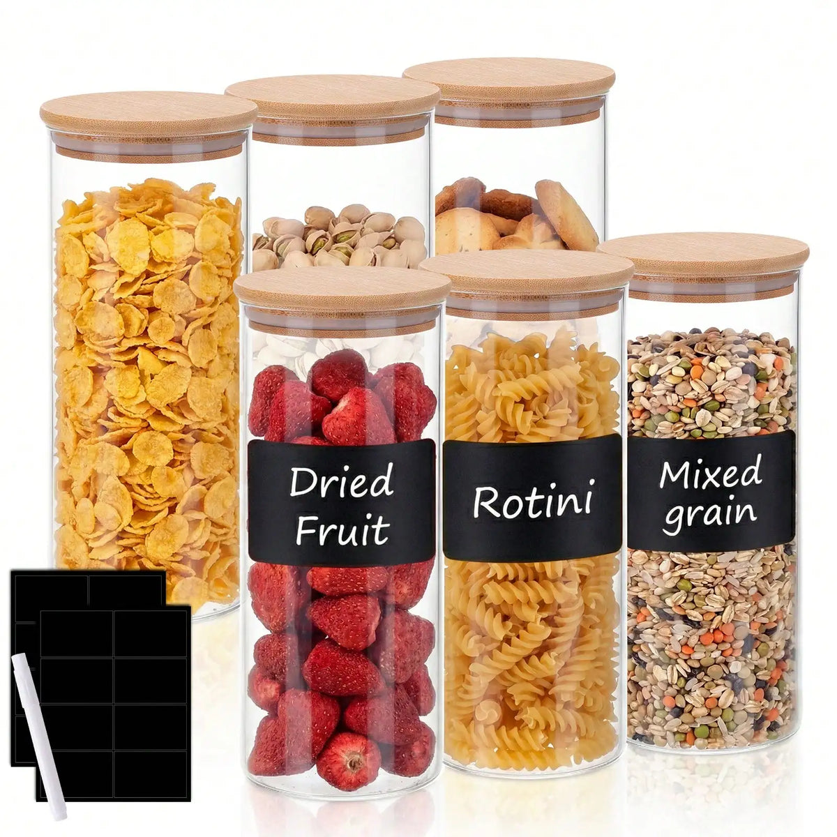 Glass Food Storage Containers With Bamboo Lids Airtight Pantry