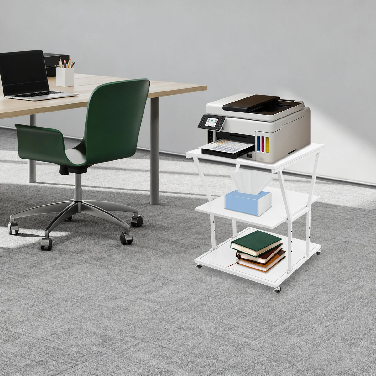 Adjustable Metal Printer Stand With Storage Shelf And Wheels
