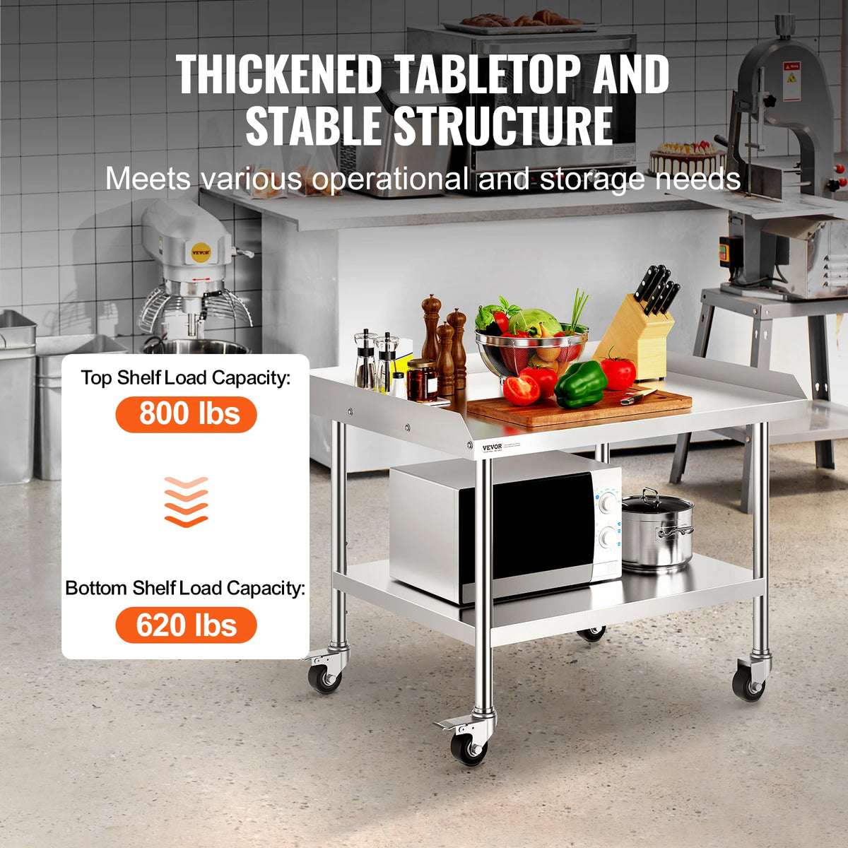 SucceBuy Stainless Steel Commercial Food Prep Work Table With Wheels