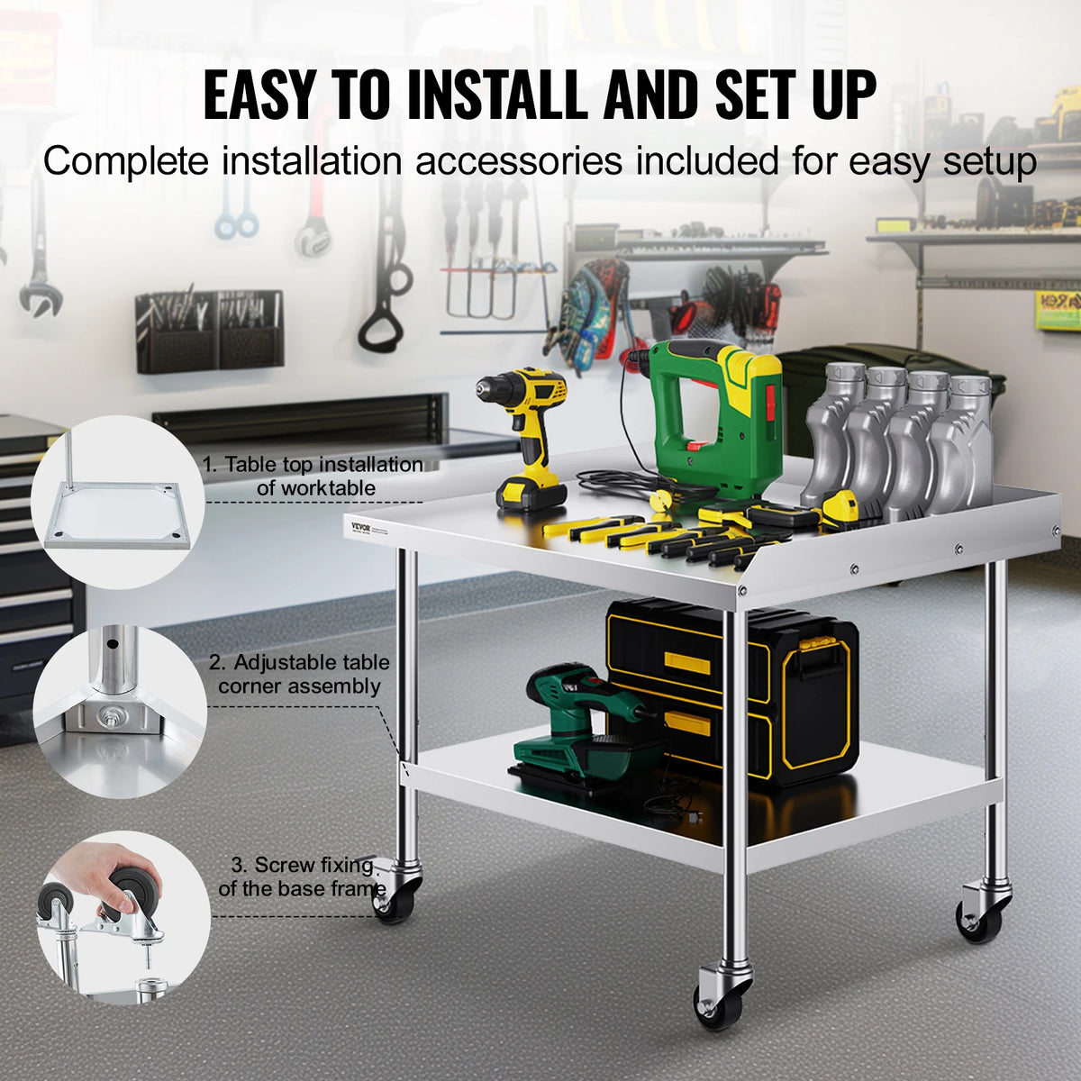 SucceBuy Stainless Steel Commercial Food Prep Work Table With Wheels