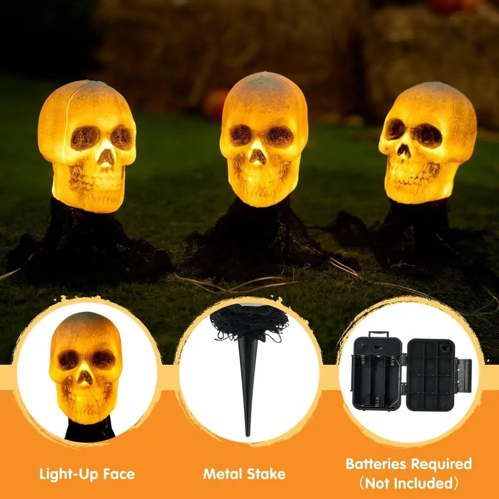 Lighted Skeleton Skull Stakes for Halloween Lawn Decorations