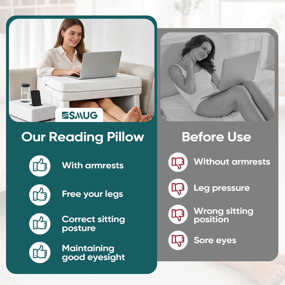 MCQ Ergonomic Memory Foam Reading Pillow With Cup Holder