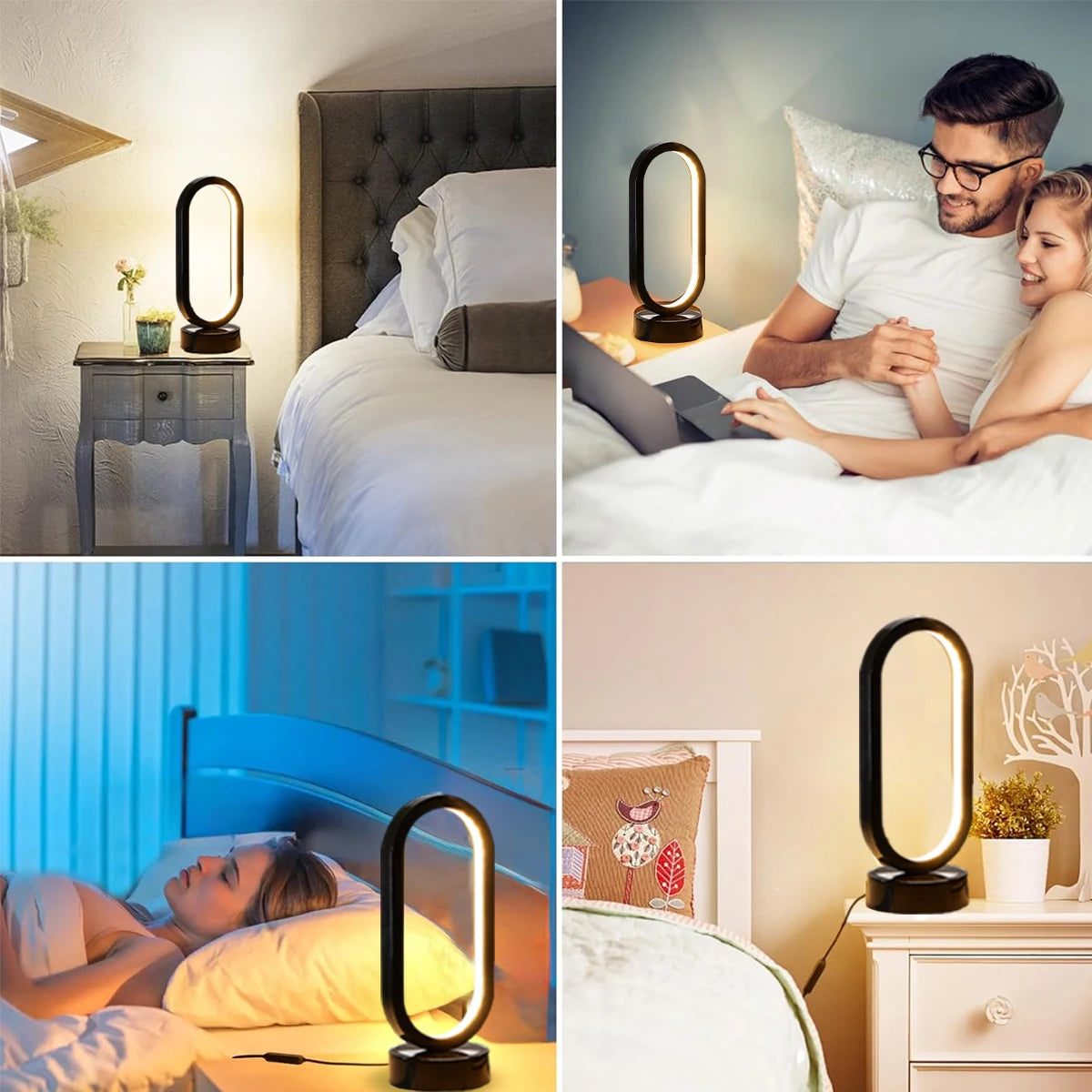 DUMILOO Modern Dimmable LED Oval Bedside Table Lamp