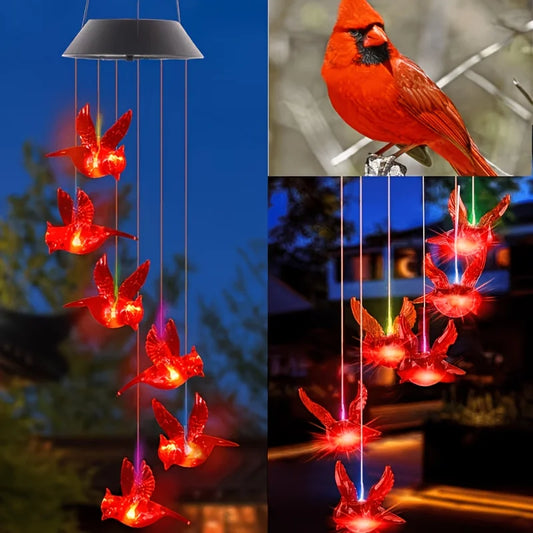 Solar Powered Flaming Bird Wind Chime Lights for Outdoor Decor