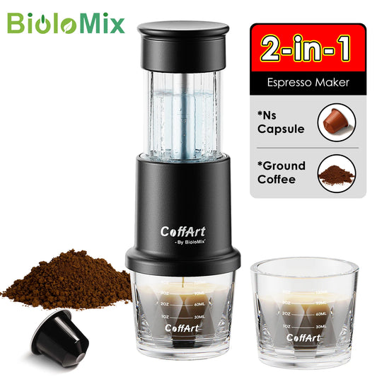 BioloMix Manual Espresso Coffee Maker For Ground Or Capsule Portable Travel