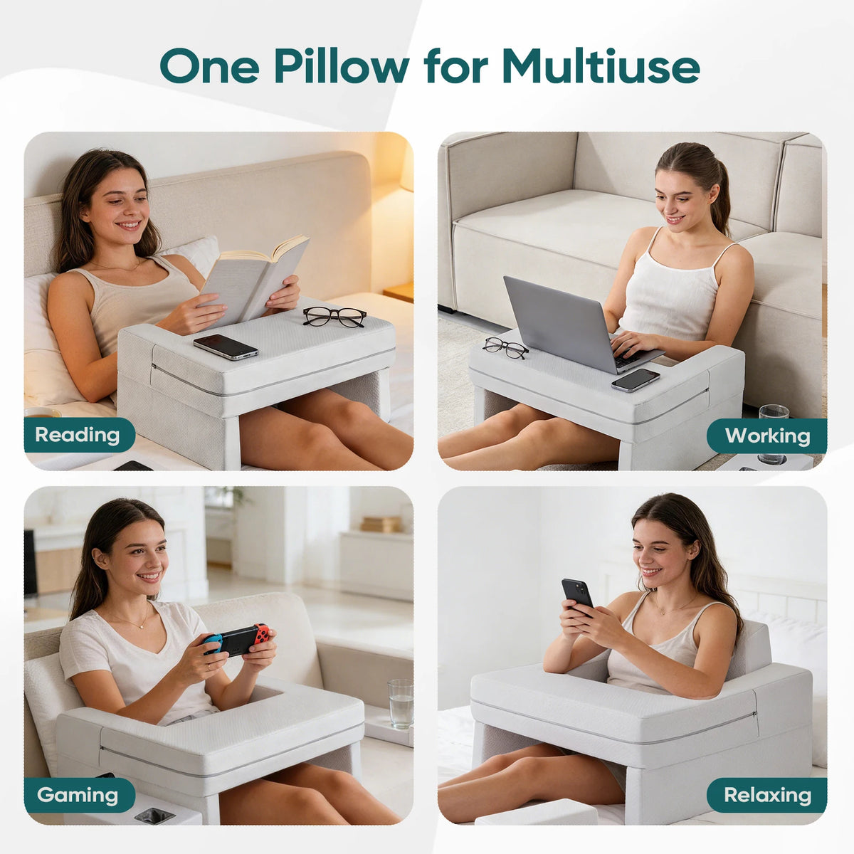 MCQ Ergonomic Memory Foam Reading Pillow With Cup Holder