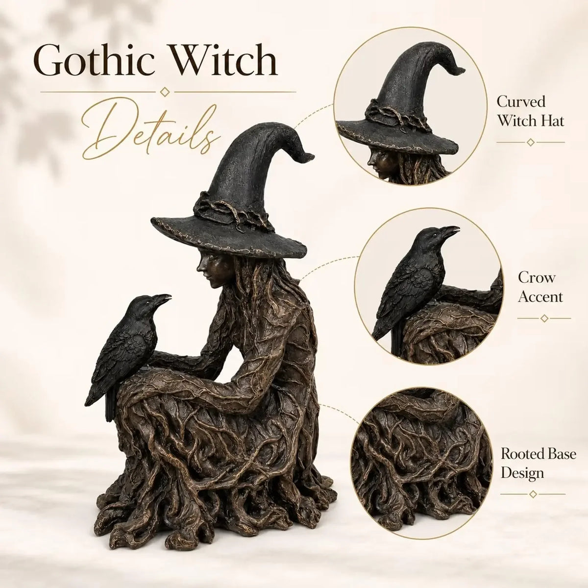 Gothic Witch and Crow Mystical Home Decor Statue Figurine