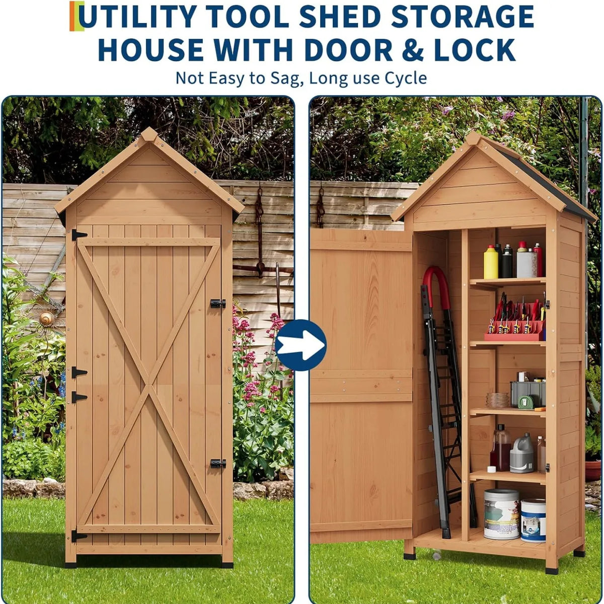 Outdoor Wooden Garden Storage Cabinet With Lock And Shelves