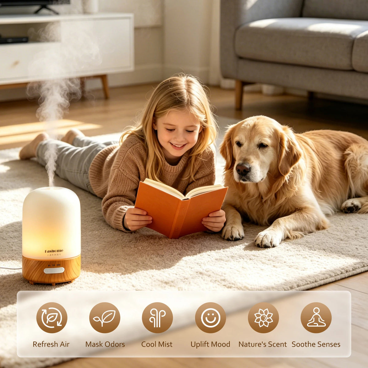 Essential Oil Diffuser, Ultrasonic Aromatherapy Humidifier, Hand Blown Glass Aroma Diffuser, Auto Shut-Off, Warm White Lights, 100ML Capacity Water Tank