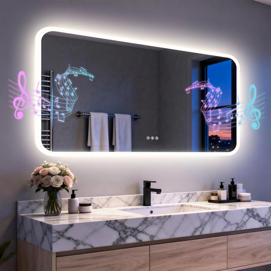 Smart LED Bathroom Mirror With Bluetooth Speakers And Anti Fog