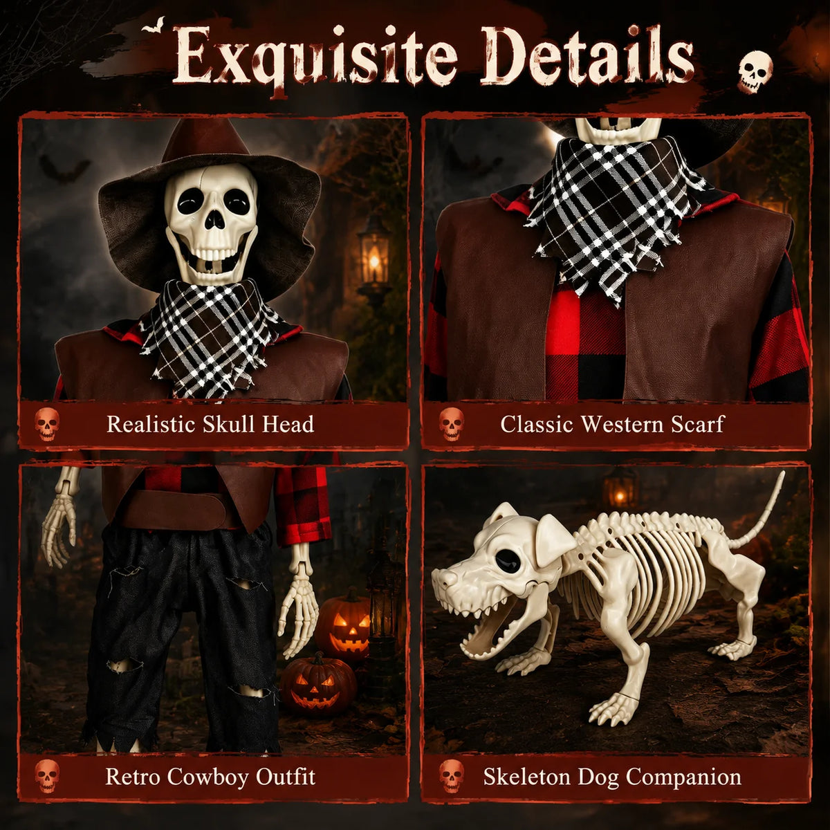 Posable Cowboy Skeleton And Dog Halloween Decorations