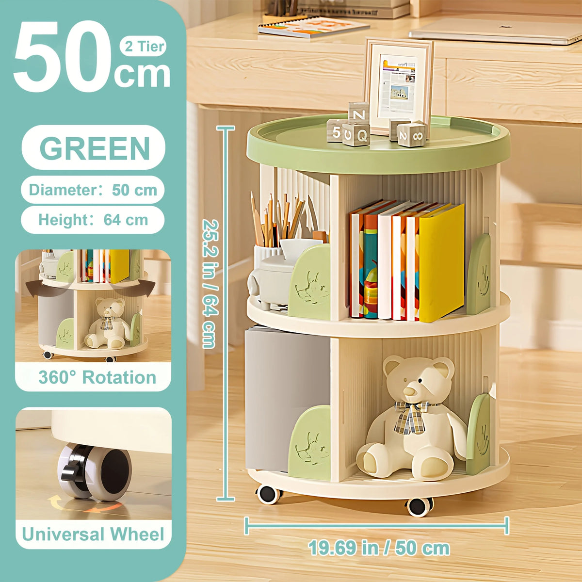 Multi-Tier Rotating Bookshelf, 360° Spinning Vertical Book Tower Organizer, Tall Lazy Susan Corner Bookcase For Adults, Space-Saving Round Storage Shelf For Living Room, Office, Or Study