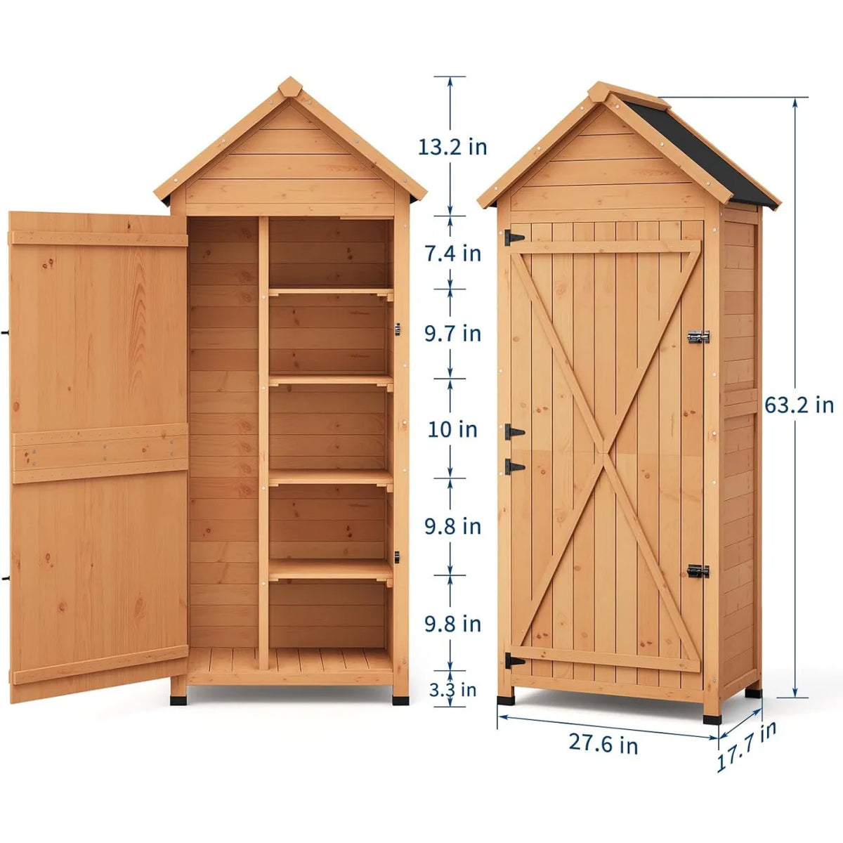 Outdoor Wooden Garden Storage Cabinet With Lock And Shelves