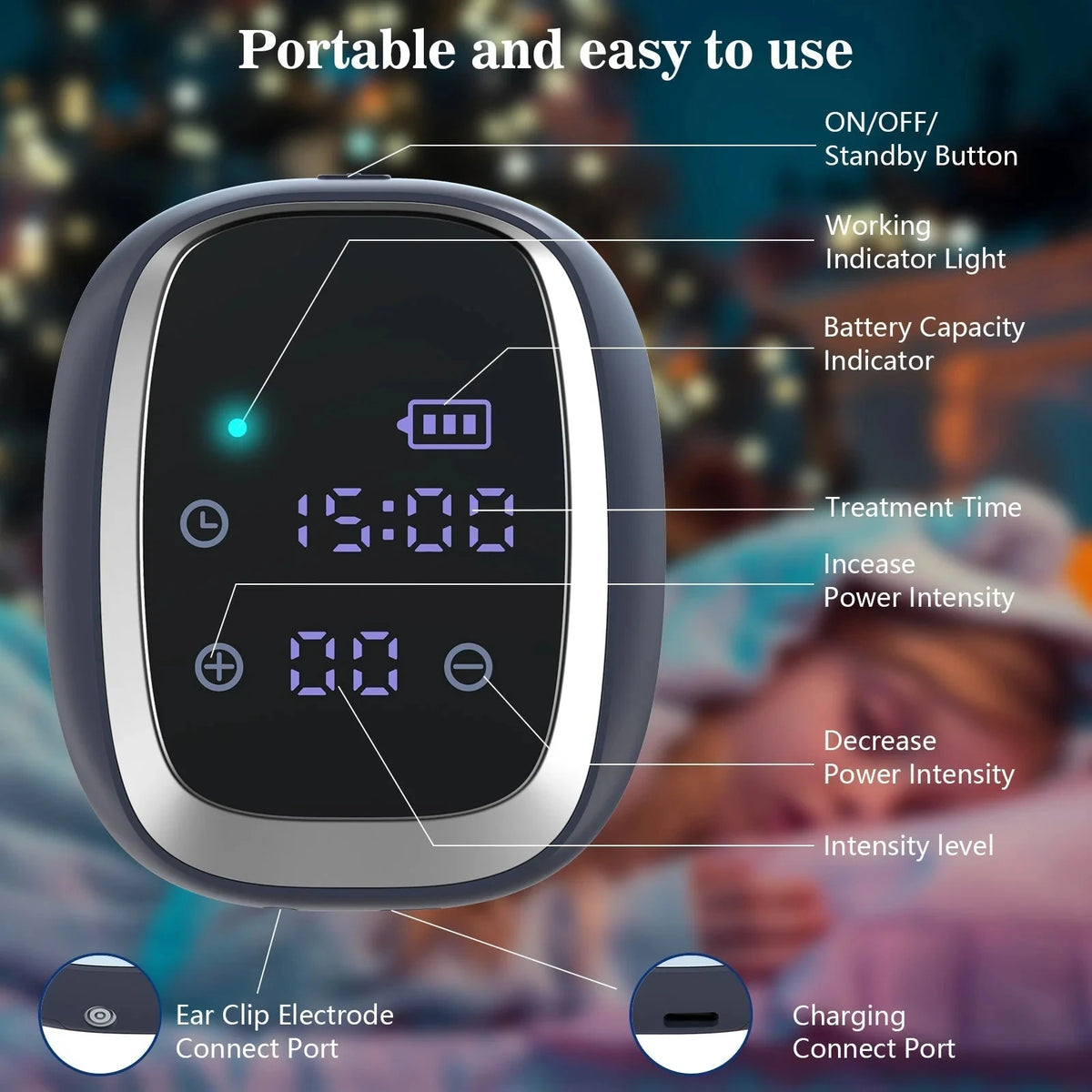 Portable EMS Sleep Aid Device With Microcurrent Pulse Therapy