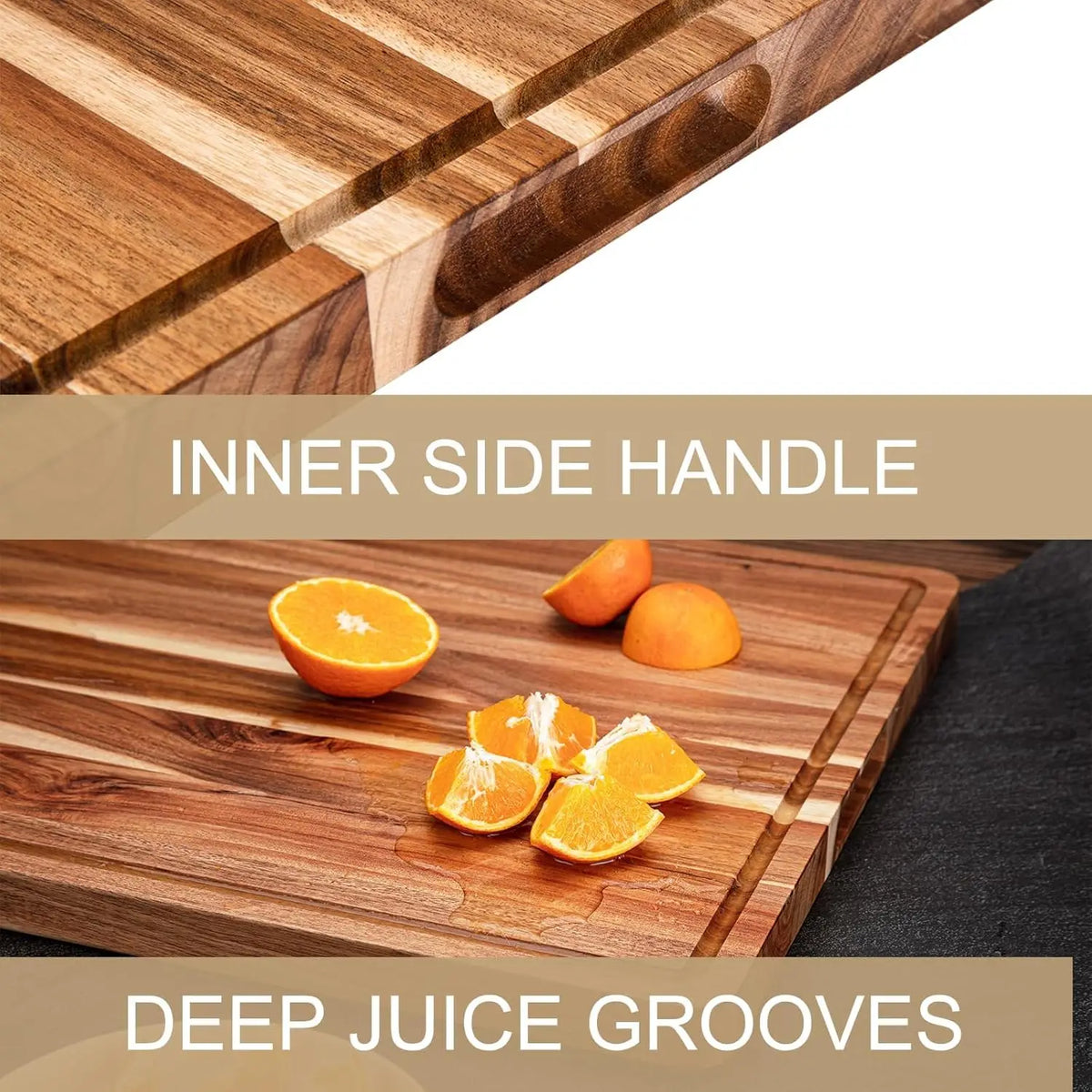 Twister.Ck Reversible Wooden Cutting Board with Juice Groove and Handle