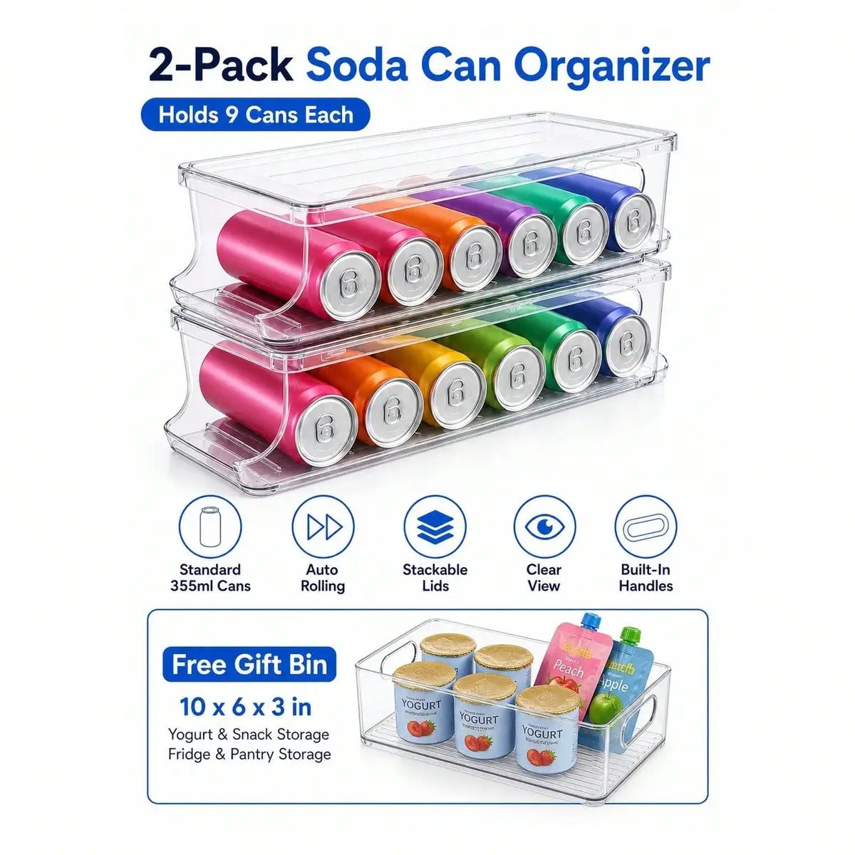 Stackable Fridge Beverage Can Dispenser And Holder Set