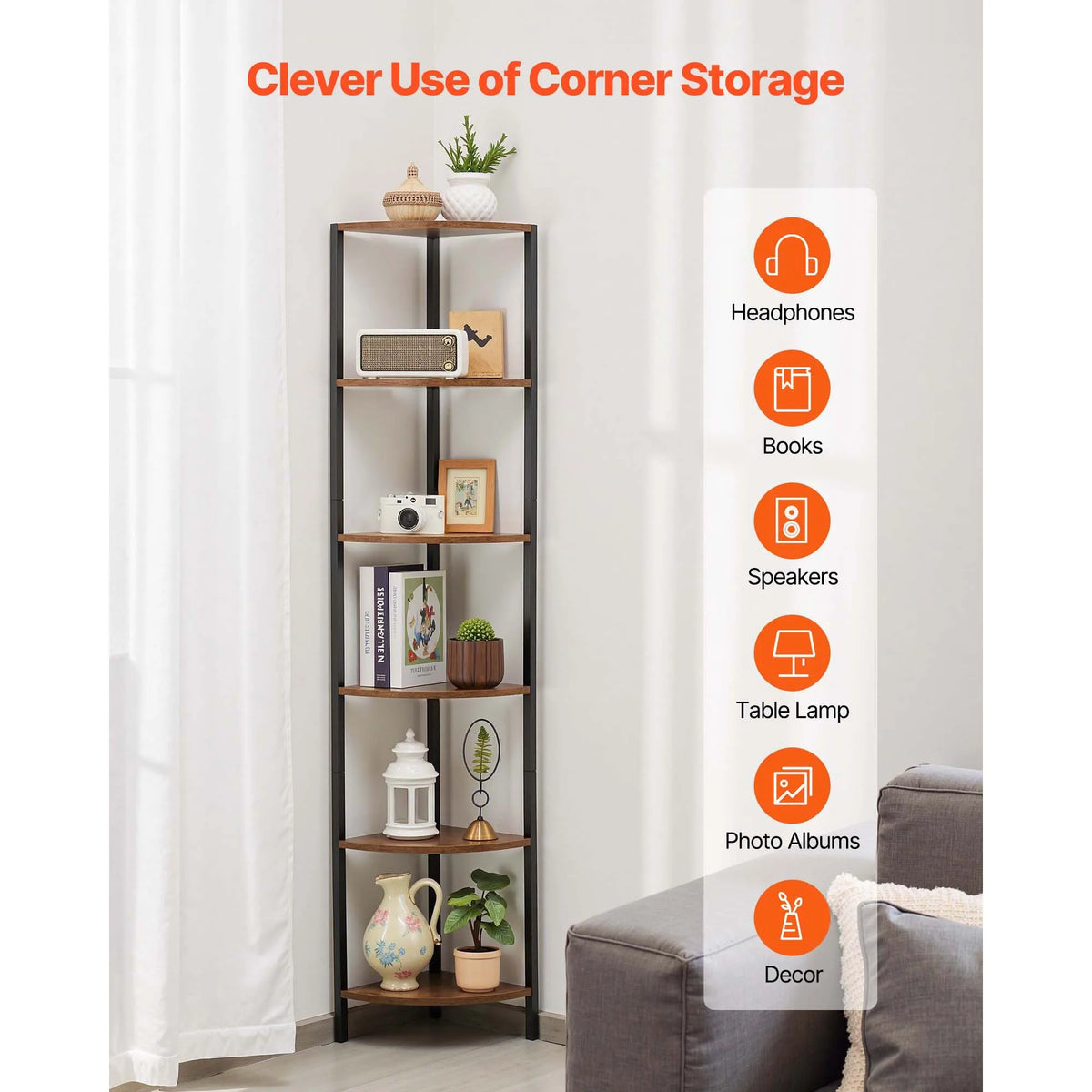 SucceBuy Corner Bookshelf With Storage Shelves For Display
