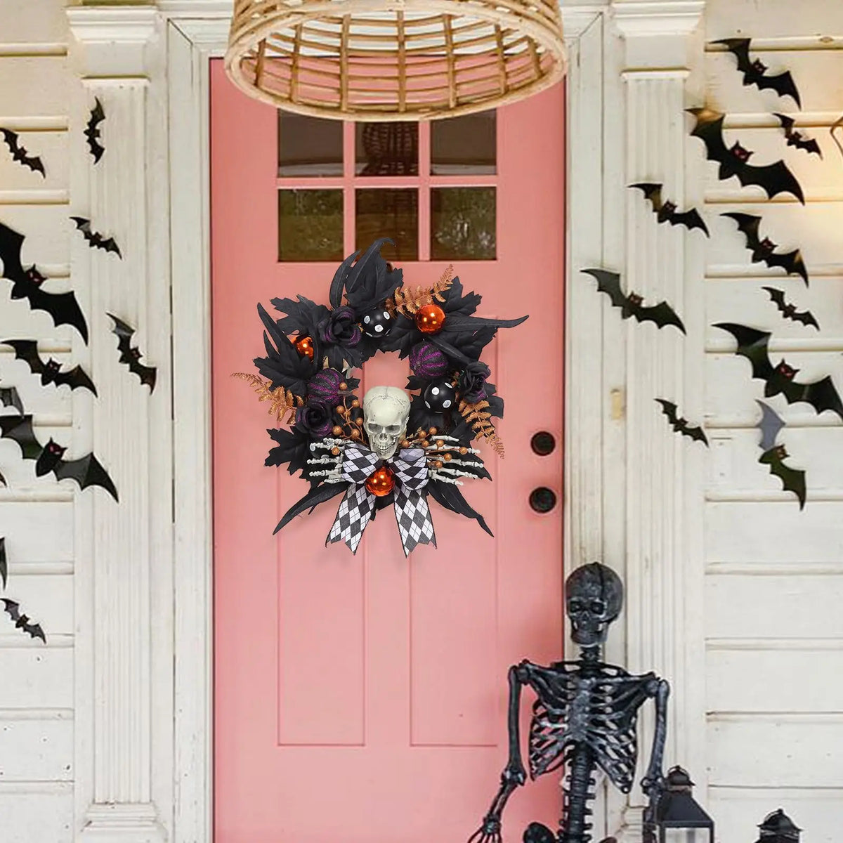 HiMISS Gothic Halloween Skeleton Wreath With Skull Hands