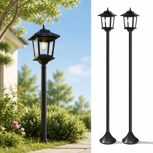 2 Pack 63 Inch Solar Lamp Post Lights, 1800 Lumens Outdoor Solar Landscape Lights with Replaceable Bulbs, IP44 Waterproof Warm W