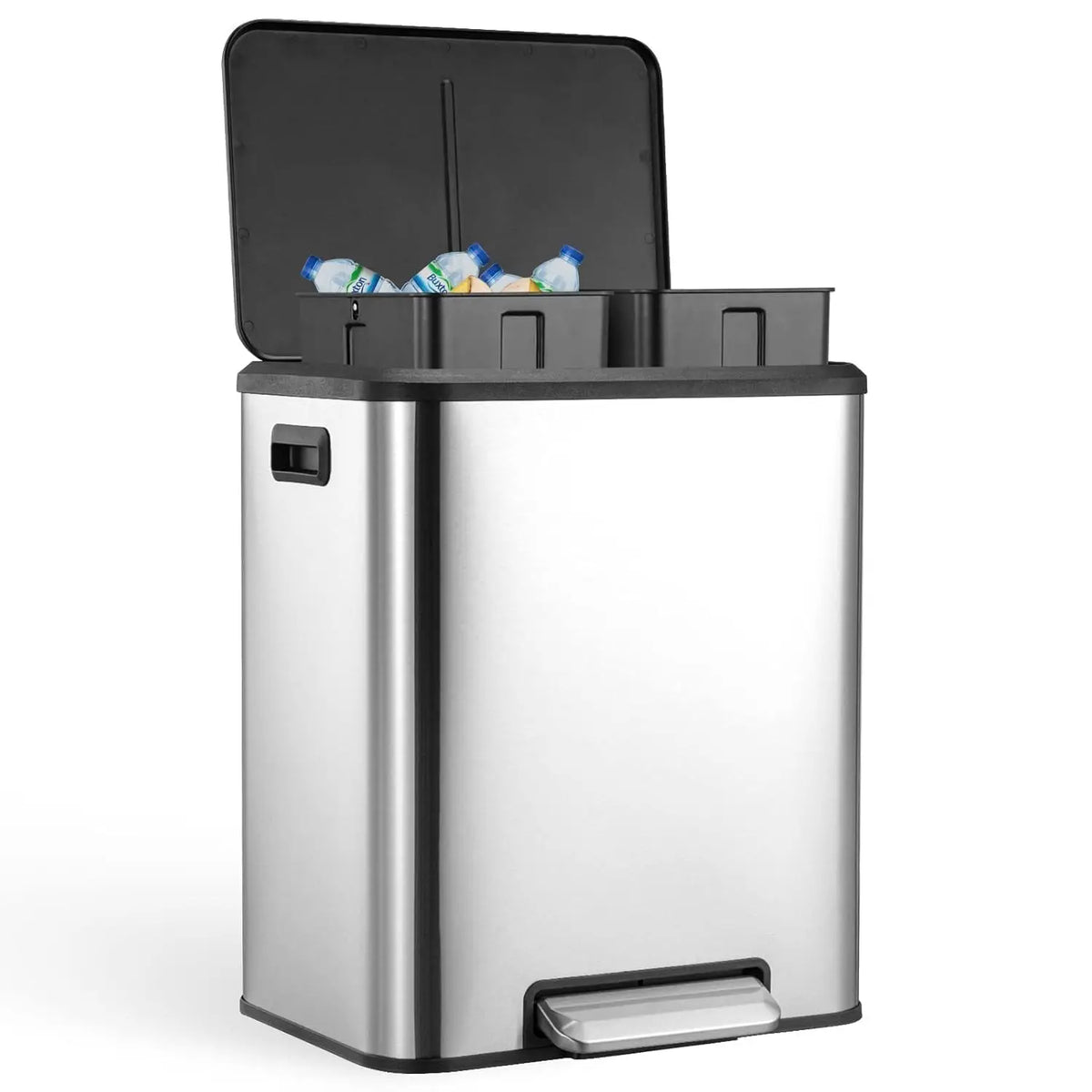 Stainless Steel Double Pedal Trash Can With Removable Bins